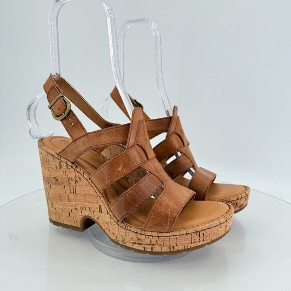 Born Bernese Womens Sandal Size 10 Brown Leather Wedge Heel Open Toe Retro Caged - Picture 2 of 14